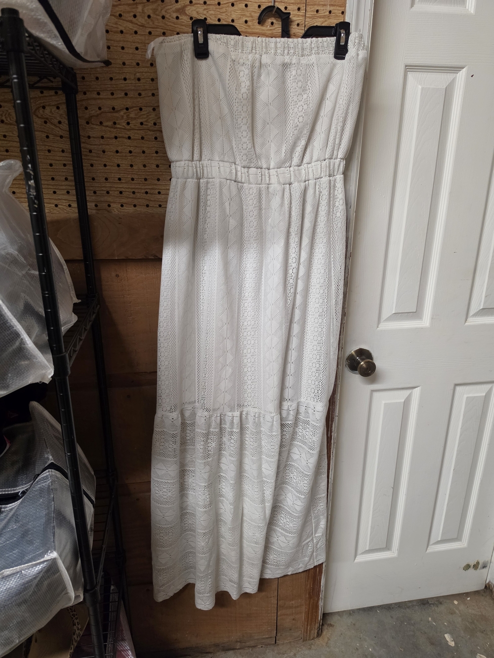 Bebe Strapless White Lace Maxi Dress